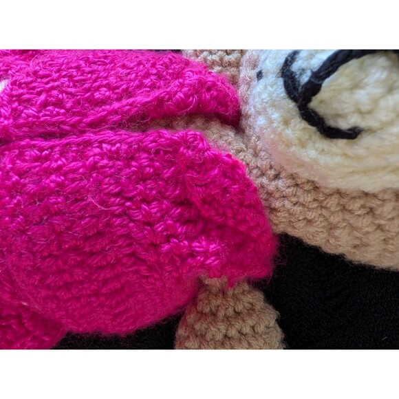 14" Crochet Knit Bear In Pink Dress Handmade Soft Plush Nursery Decor Baby Gift - Picture 9 of 14